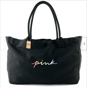 PINK Victoria’s Secret Rainbow Logo Canvas XL Tote Bag NWT